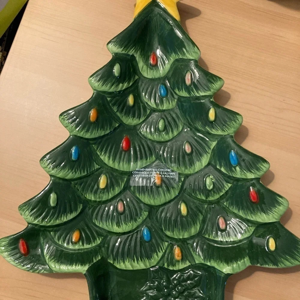 Mr. Christmas Vintage Style Christmas Tree  Ceramic Platter NIB